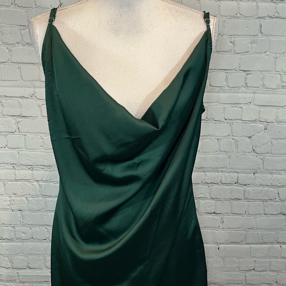 PRETTY LITTLE THING Emerald Green Strappy Draped Neck Midi Dress-10 - Picture 9 of 11